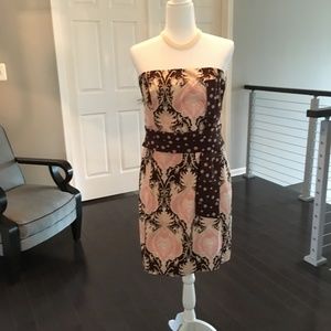 Ruth Strapless Pink & Brown Polka Dot Party Dress